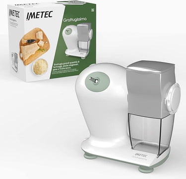 Imetec Grattugissima, Rallador Eléctrico, Rodillo De Acero Inoxidable, Tolva De Aluminio, Recipiente Extraíble Con Tapa Frescura, Sistema De Seguridad, 150 W